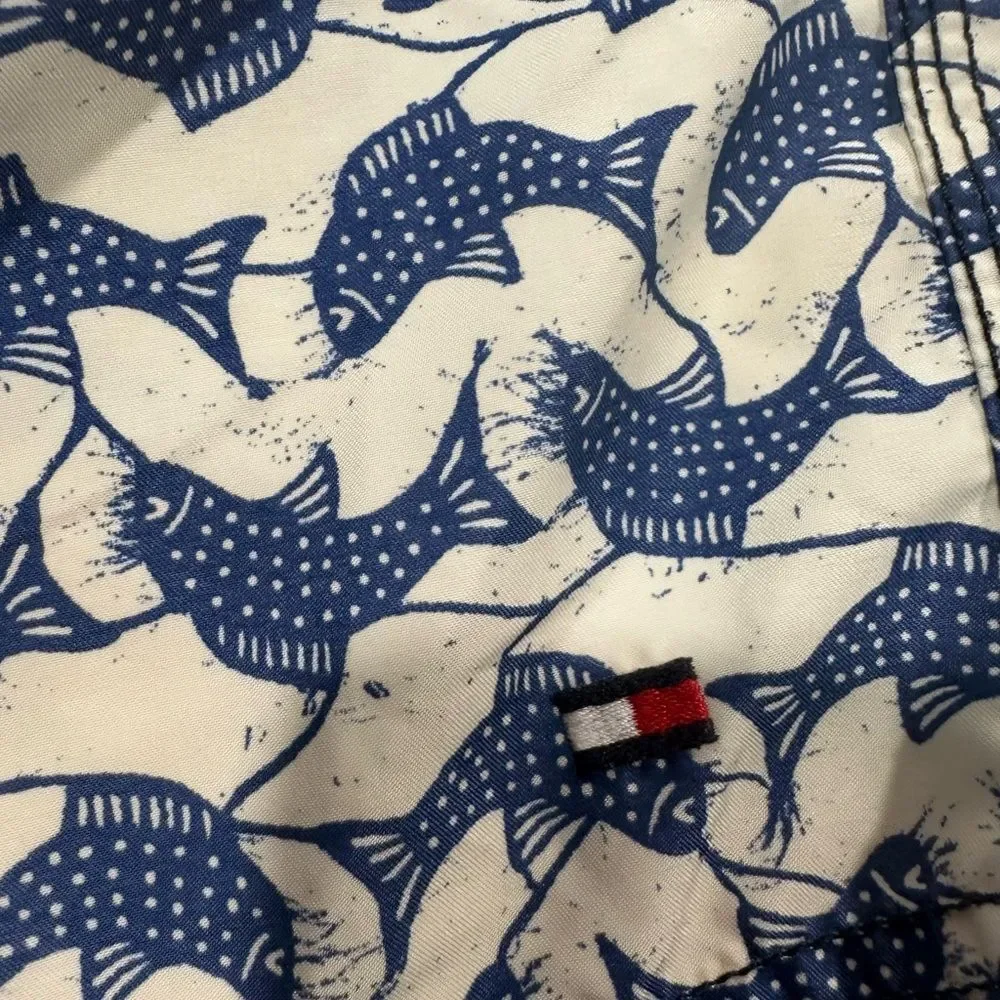 Tommy Hilfiger Blue & White Koi Patterned Swim Trunks